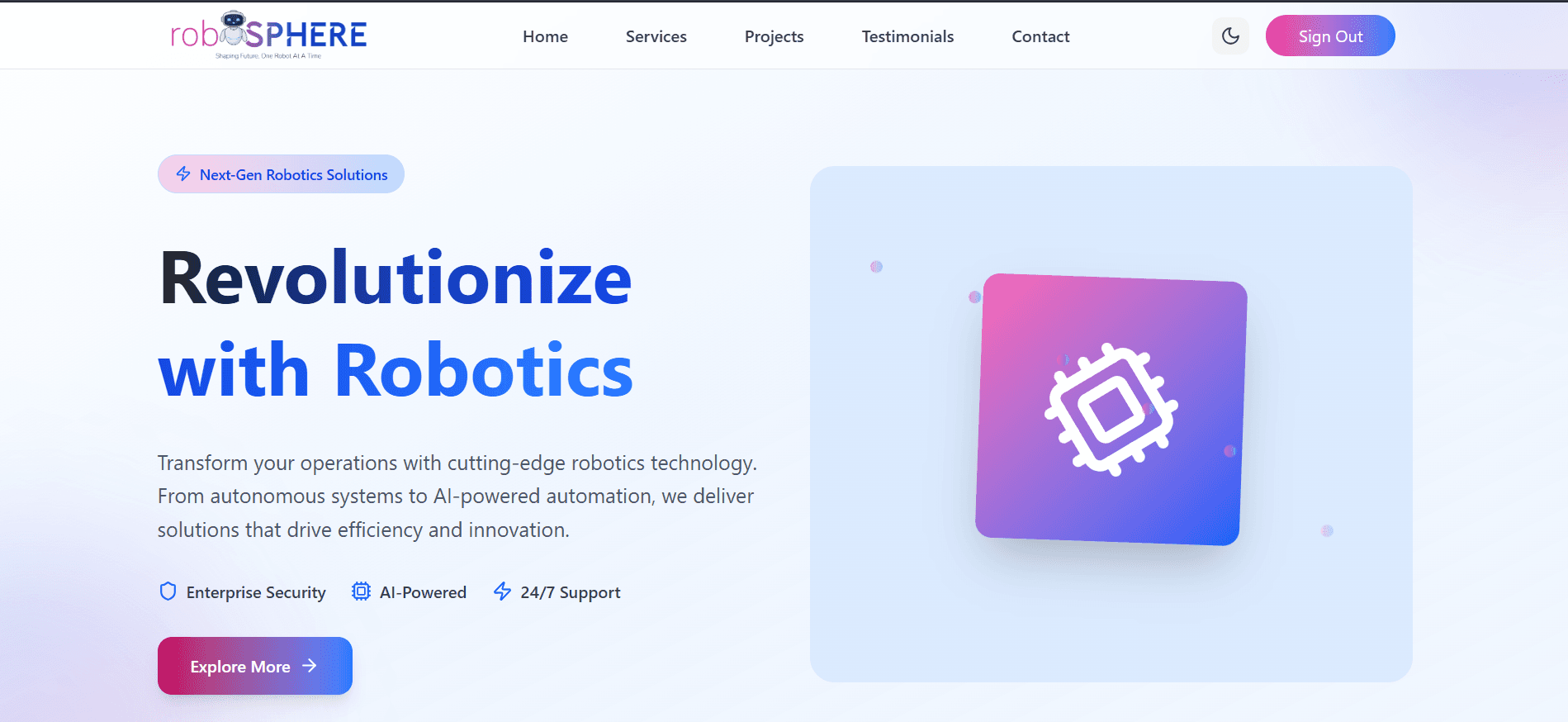 The Robosphere — Robotics Business Landing Page